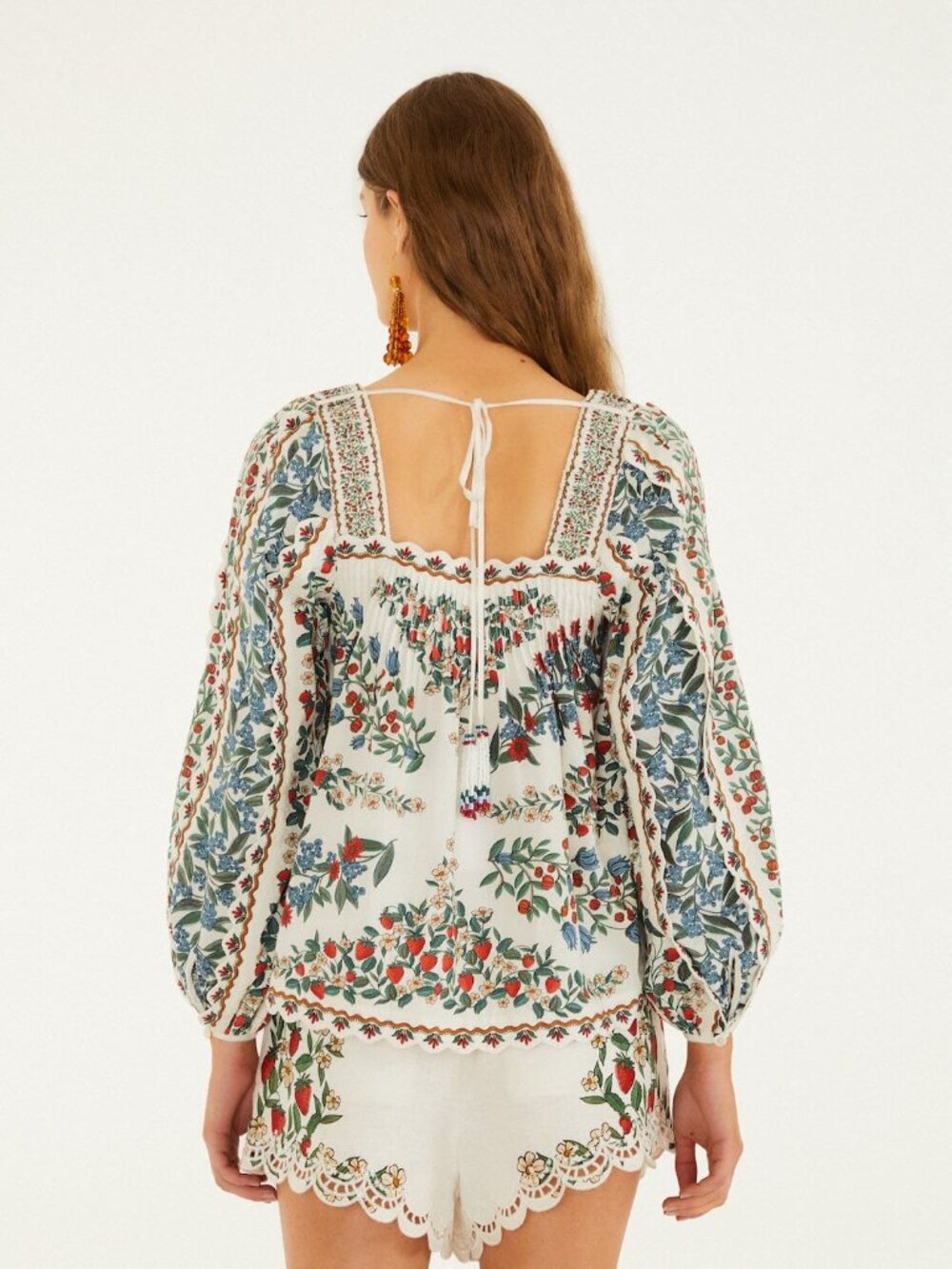 Farm Rio Off White Fruit Beauty Scarf Blouse (NWT) Small - Picture 2 of 7